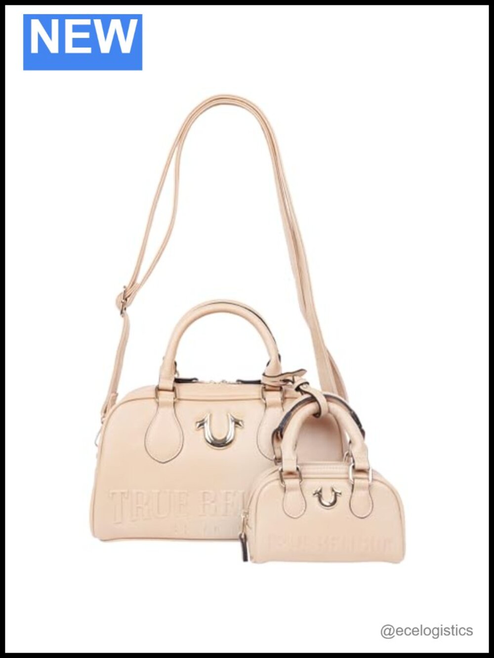 True Religion Satchel Purse with Matching Mini Bag - Embossed Logo Structured